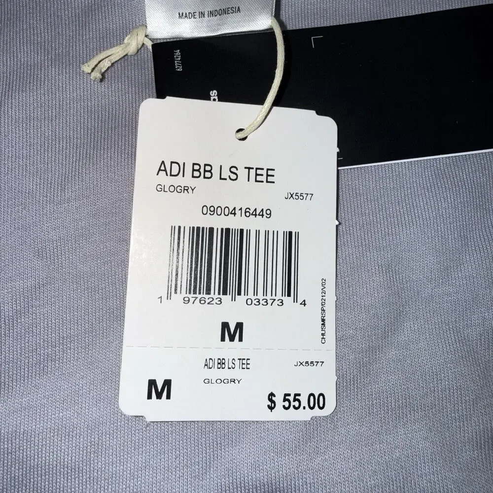 adidas ADI BB LS Tee Basketball Men's Long Sleeve Crew Neck T-Shirt Blue M